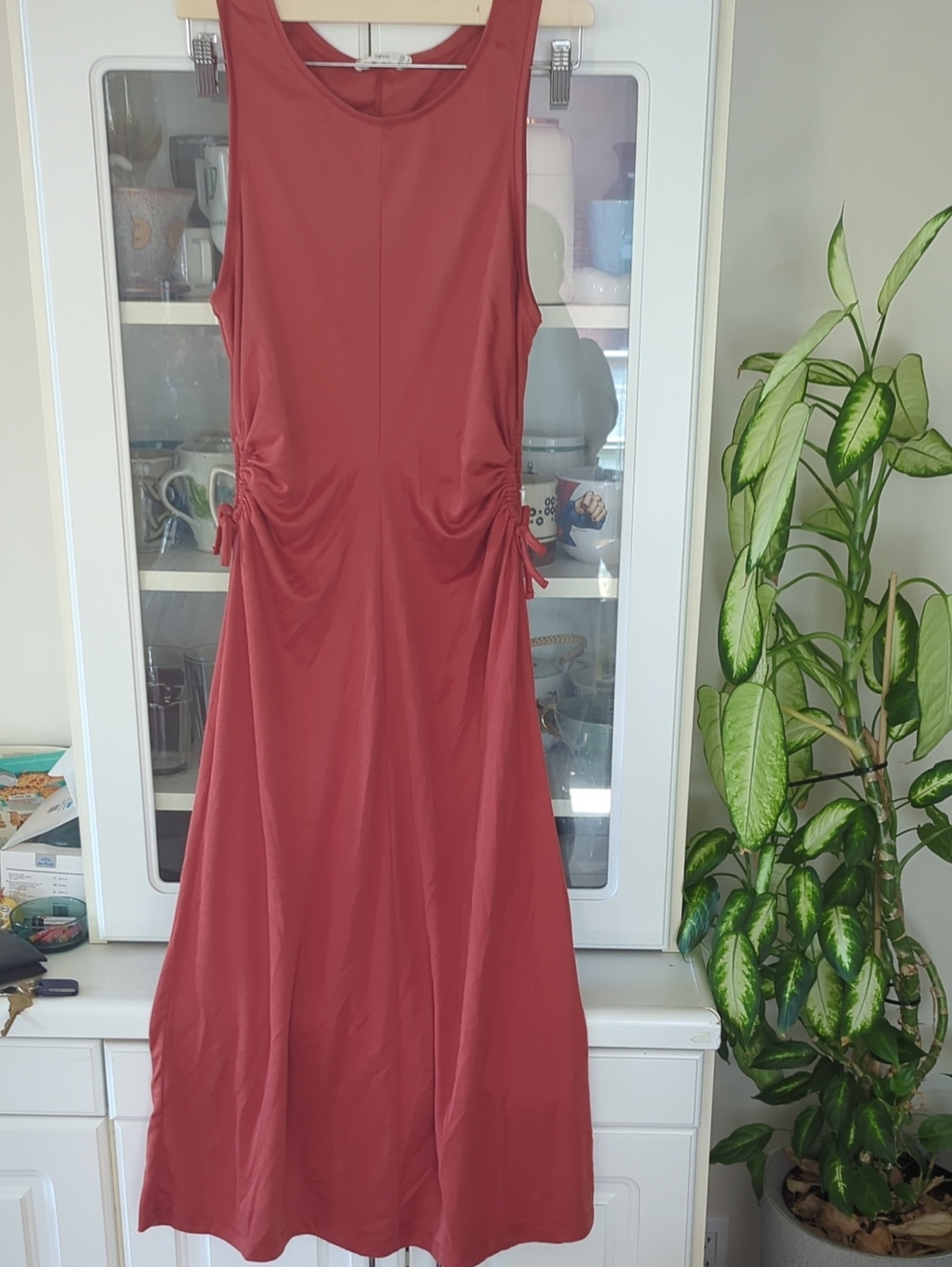 Mango Rust Red Sleeveless Maxi Dress with Side Tie Details